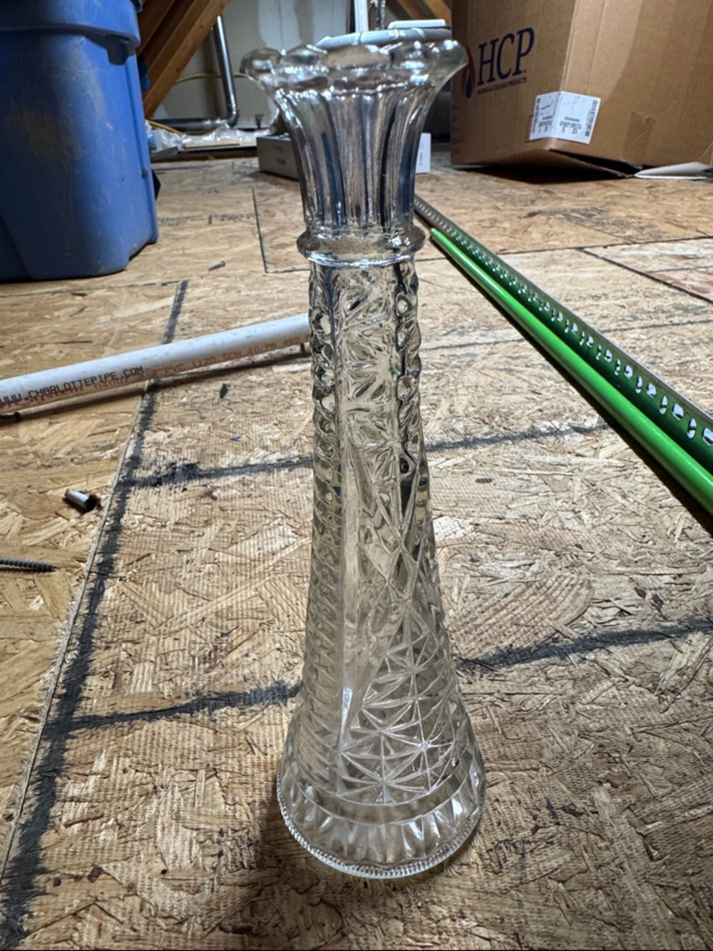 Clear Pressed Glass Decorative Bud Vase - Textured Pattern 1940-1960 vintage